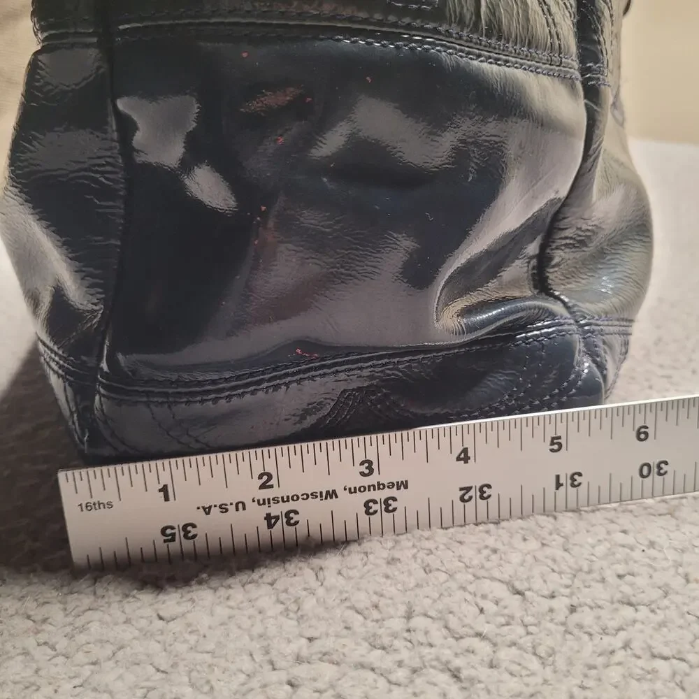 Coach Bag Patent Leather Shiny Navy Blue Tote Diaper Baby Lined Pockets Tote